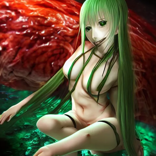 Prompt: saya (from saya no uta) trying to eat you hd 8k hyperreality tart by urobuchi gen, aramaki shinji, bodyhorror, meat