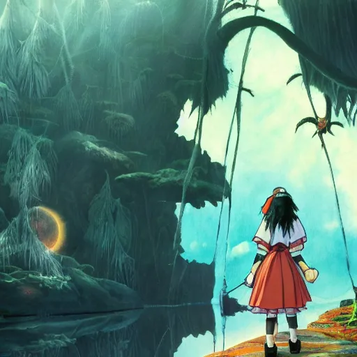 Image similar to Alice cooper by Studio Ghibli highly detailed art, beautiful scene, sharp focus, smooth, 8k, anime art, wild, dark, fantasy, peaceful, sunshine, happy