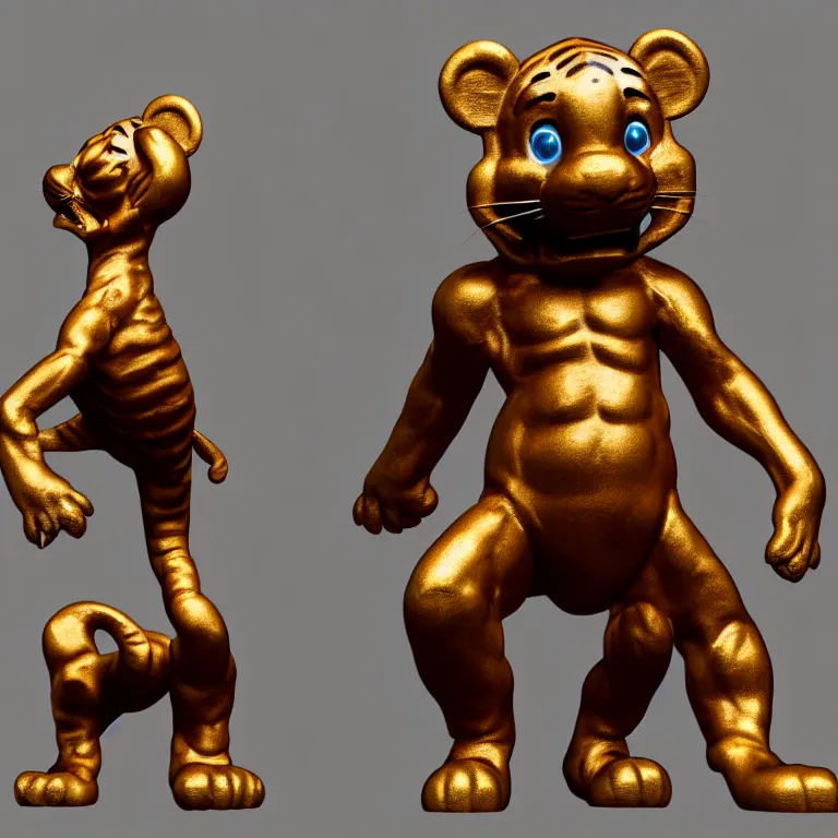 Image similar to bronze tigger statue, 3 d render, 3 d rendering, hdr, dynamic lighting, unreal engine, shiny, metallic