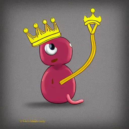 Image similar to kidney bean holding a staff, wearing crown, cartoon character, digital art, fun,