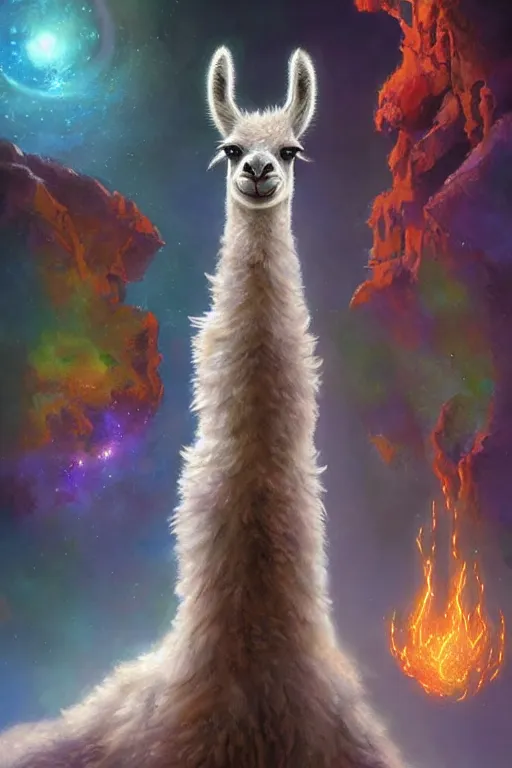 Prompt: beautiful oil painting with high detail of a llama made of stars and plasma, hybrid from dungeons and dragons and art direction by James Cameron ;by artgerm; wayne reynolds art station; cinematic quality character render; low angle; ultra high quality model; production quality cinema model, daily deviation, masterpiece anthro art, llama