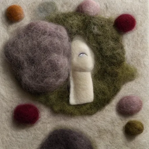 Image similar to meticulous by masaaki sasamoto, by romina ressia needle felting. a variety of shapes & textures. the land art is full of movement & energy, & the viewer can find new details with each look.