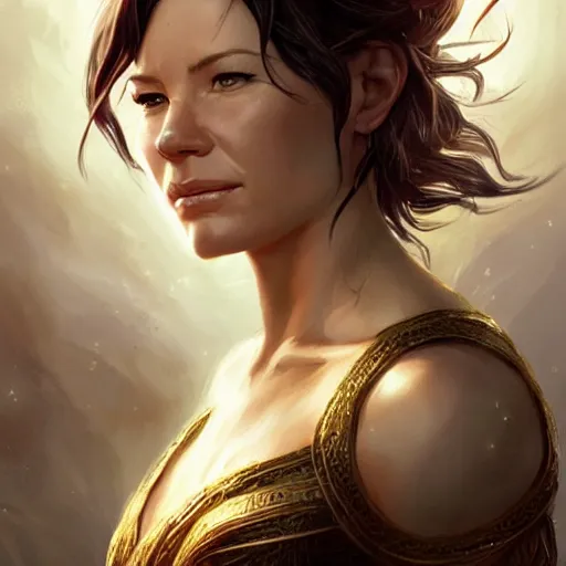 Image similar to evangeline lilly as a goddess, digital illustration, by artgerm and greg rutkowski,