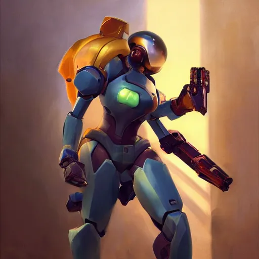 Image similar to greg manchess portrait painting of invisible armored samus aran as overwatch character, medium shot, asymmetrical, profile picture, organic painting, sunny day, matte painting, bold shapes, hard edges, street art, trending on artstation, by huang guangjian, gil elvgren, ruan jia, greg rutkowski, gaston bussiere