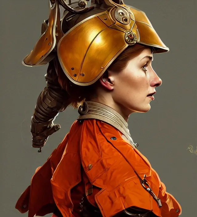 Prompt: portrait of a netherlands woman wearing an orange traditional nineteenth century military jacket, metal shoulder pauldrons, intricate, highly detailed, digital painting, artstation, concept art, sharp focus, cinematic lighting, illustration, art by artgerm and greg rutkowski, alphonse mucha, cgsociety