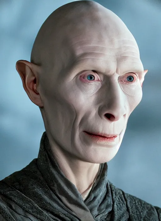 Image similar to film still of tilda swinton as voldemort in harry potter, 4 k, ( voldemort nose )