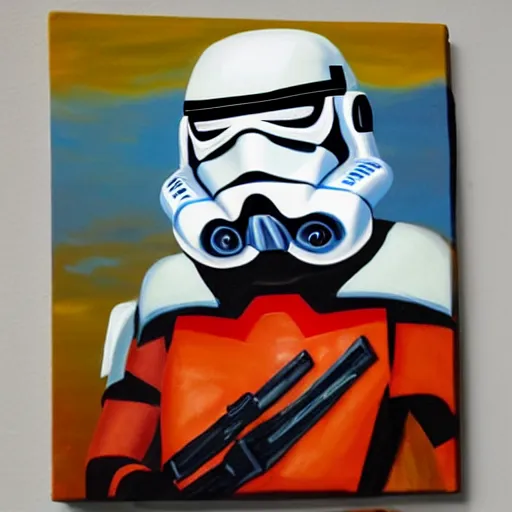 Image similar to a painting of a clone trooper, in the style of salvador dali and raffael