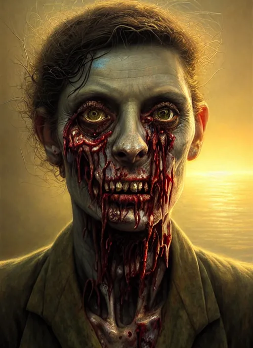 Image similar to closeup portrait shot of a zombie doctor in a scenic dystopian environment, intricate, elegant, highly detailed, centered, digital painting, artstation, concept art, smooth, sharp focus, illustration, artgerm, tomasz alen kopera, peter mohrbacher, donato giancola, joseph christian leyendecker, wlop, boris vallejo