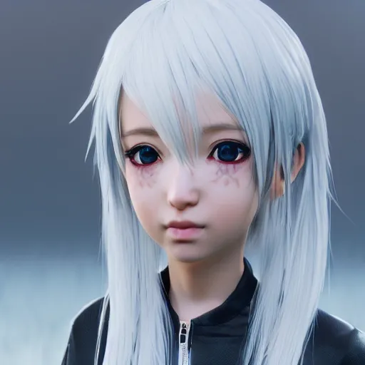Prompt: cute anime girl with white hair, unreal engine, 8 k