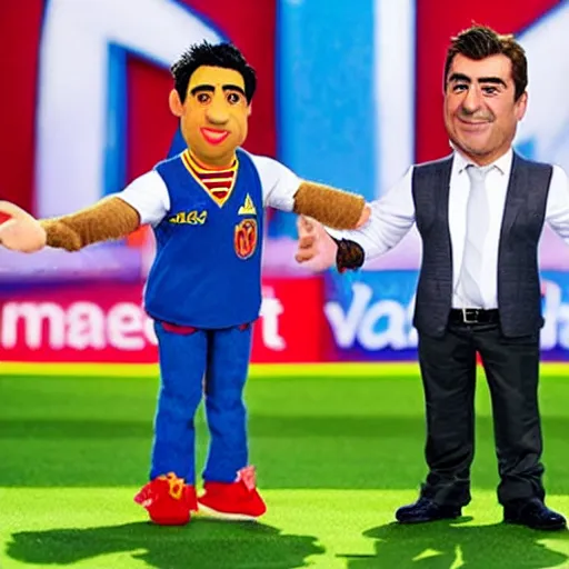 Prompt: xavi hernandez and joan laporta as a muppet