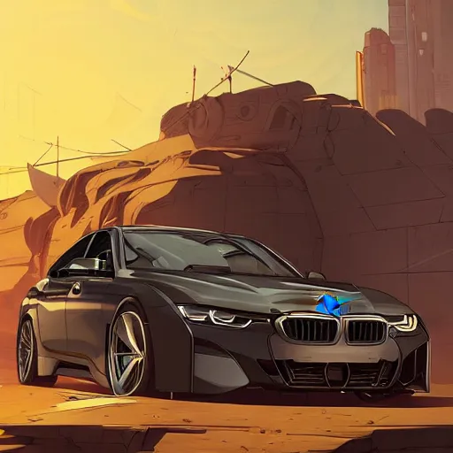 Image similar to bmw i 4 official fanart behance hd artstation by jesper ejsing, by rhads, makoto shinkai and lois van baarle, ilya kuvshinov, ossdraws, that looks like it is from borderlands and by feng zhu and loish and laurie greasley, victo ngai, andreas rocha, john harris