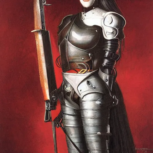 Prompt: portrait of a female knight with a shotgun, by gerald brom