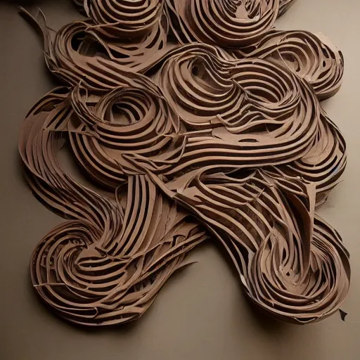 Image similar to tentacles made of brown corrugated cardboard, cut out of cardboard, realistic photography, fantasy