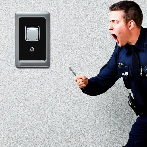 Image similar to a police officer screaming at a light switch