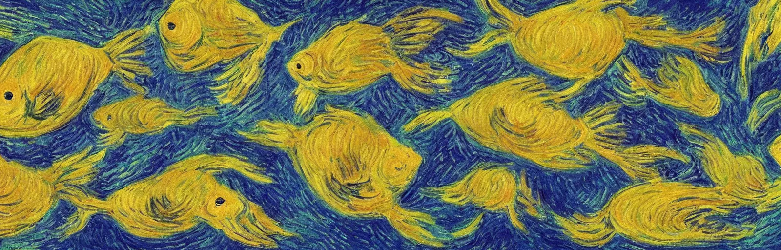 Prompt: An aesthetically pleasing, dynamic, energetic, lively, well-designed digital art of the fish in the ocean viewed from underwater, nature cinematography, light and shadow, chiaroscuro, by Claude Monet and Vincent Van Gogh, superior quality, masterpiece, excellent use of negative space. 8K, superior detail, widescreen.