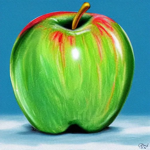 Prompt: frozen apple, highly detailed, centered, solid color background, digital painting