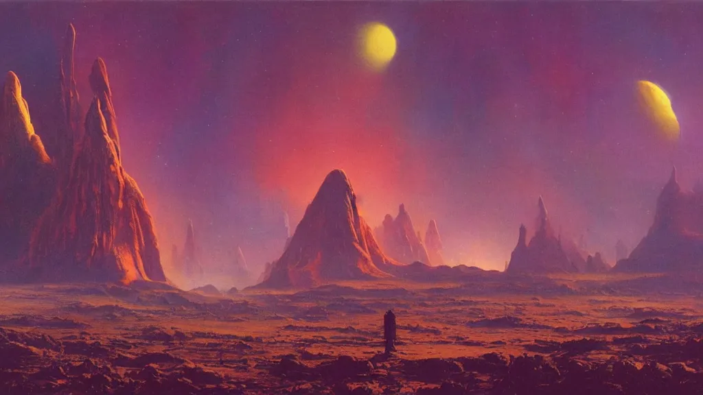 Image similar to otherworldly atmosphere of an evolving alien planet by arthur haas and bruce pennington and paul lehr, cinematic matte painting