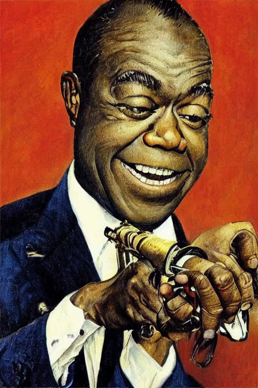 Prompt: “portrait of Louis Armstrong, by Norman Rockwell”