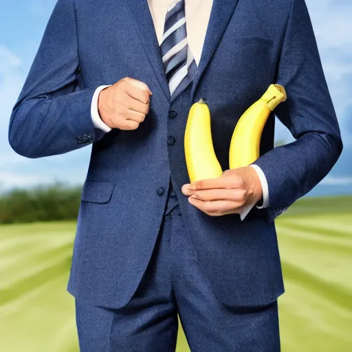 Image similar to a man wearing a suit banana head