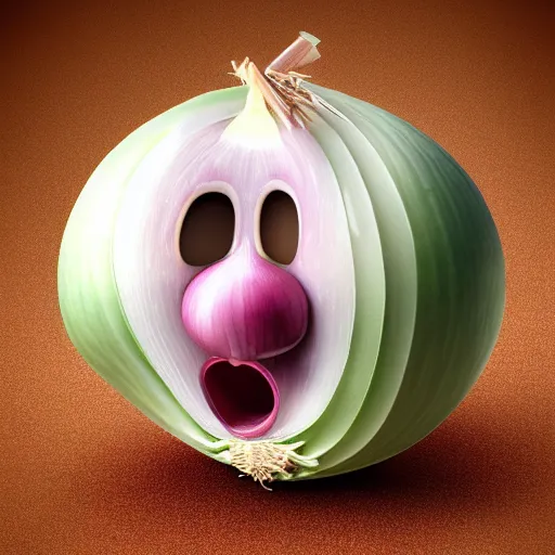 Prompt: 3d render, onion crying art, 2d
