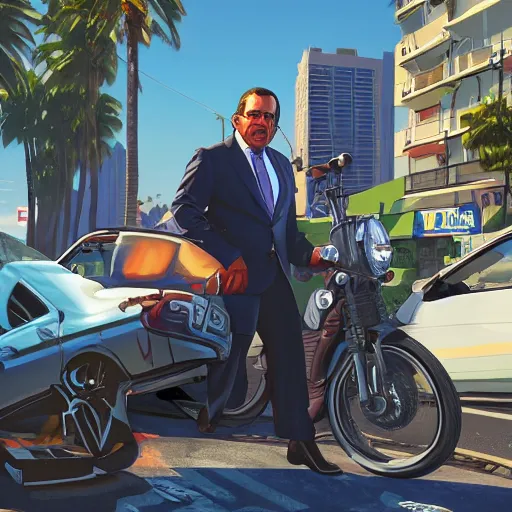 Image similar to danilo medina in gta v, cover art by stephen bliss, artstation, no text