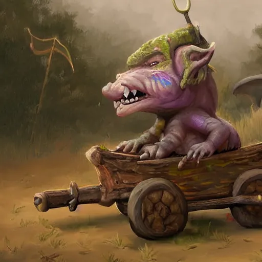 painting of chubby goblin riding in a rickety wooden | Stable Diffusion ...