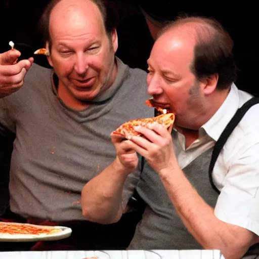 Prompt: Hans Zimmer eating pizza