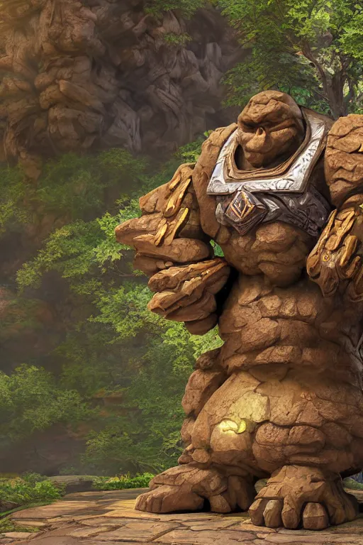 Image similar to zelda fantasy art giant golem troll wood rock greeble gemstone, global illumination ray tracing hdr fanart arstation by sung choi and eric pfeiffer and gabriel garza and casper konefal