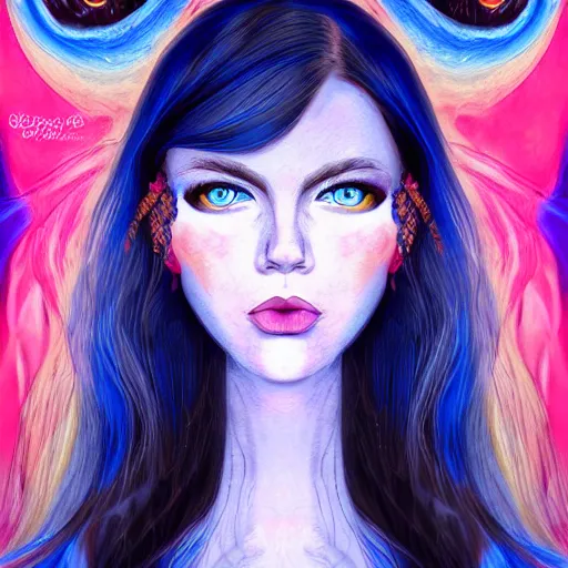 Image similar to magical brunette scottish woman with pale skin and deep blue eyes, digital art, glowing complexion