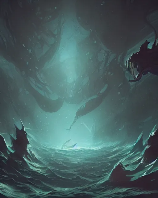 Image similar to stars shine deep below the surface of a dark sunless sea, leviathan, fantasy art, trending on artstation