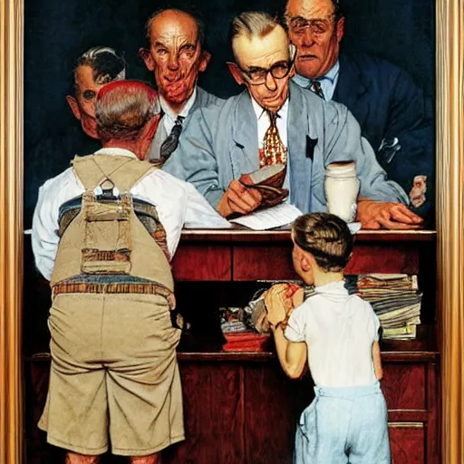 Image similar to insider trading by norman rockwell