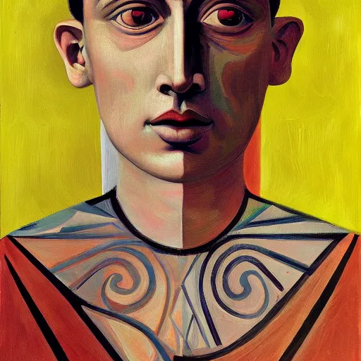 Prompt: Intricate five star Love facial portrait by Pablo Picasso, oil on canvas, high detail, matte finish, high contrast, 3d depth, masterpiece, vivid colors, artstationhd