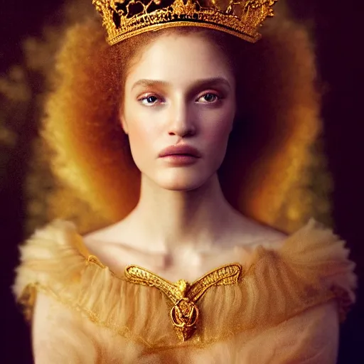 Image similar to photographic portrait of a stunningly beautiful princess renaissance female, with a golden ornate crown, in soft dreamy light at sunset, contemporary fashion shoot, by edward robert hughes, annie leibovitz and steve mccurry, david lazar, jimmy nelsson, extremely detailed, breathtaking, hyperrealistic, perfect face, octane render