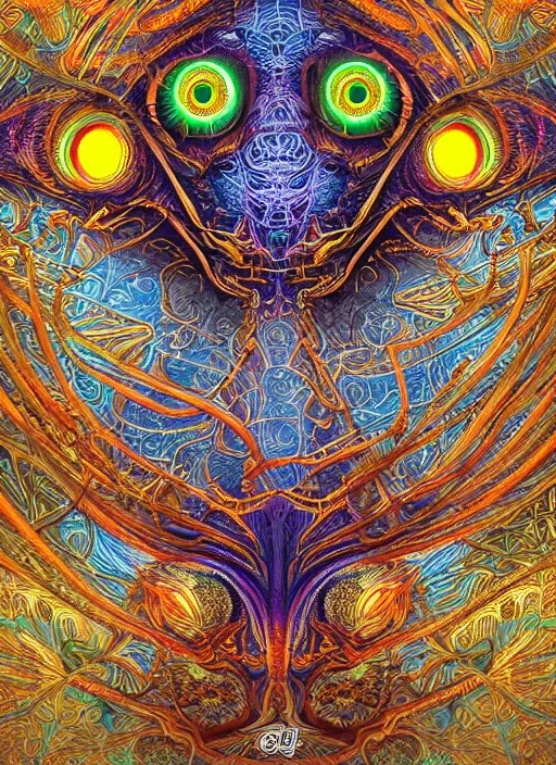 Prompt: a intricate ornate psychedelic image of a spider with glowing eyes, digital art by artgerm, alex grey, dan mumford, felix kelly, psychedelic art, psychedelic, fractalism, fractals, sacred geometry, trending on artstation, hyper - realism, highly detailed, cgsociety, octane render, raytracing, 3 d