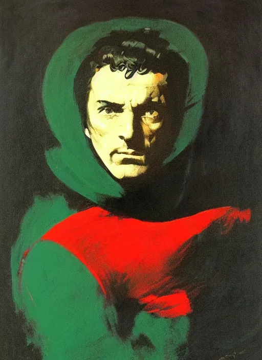 Image similar to portrait of noble fencer, coherent! by mariusz lewandowski, by frank frazetta, deep color, strong line, red green black teal, minimalism, high contrast