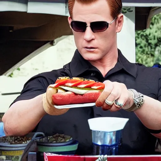 Image similar to wesker operating a hotdog stand