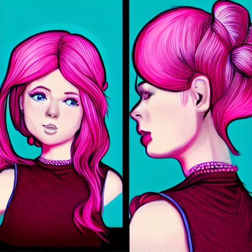 Prompt: alt girl with pink hair, cute outfit, digital art, portrait, highly detailed