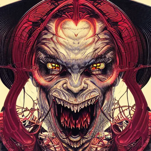 Image similar to portrait of crazy balrog, symmetrical, by yoichi hatakenaka, masamune shirow, josan gonzales and dan mumford, ayami kojima, takato yamamoto, barclay shaw, karol bak, yukito kishiro