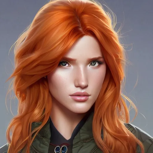 Image similar to ultra realistic illustration, bella thorne as kim possible, intricate, elegant, highly detailed, digital painting, artstation, concept art, smooth, sharp focus, illustration, art by artgerm and greg rutkowski and alphonse mucha