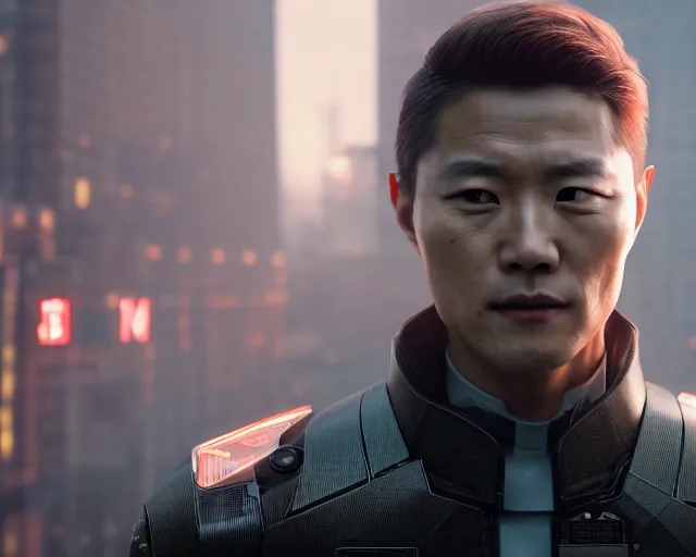 Image similar to highly detailed portrait of lee byung - hun as an android, in detroit : become human, stephen bliss, unreal engine, fantasy art by greg rutkowski, loish, rhads, ferdinand knab, makoto shinkai and lois van baarle, ilya kuvshinov, rossdraws, tom bagshaw, global illumination, radiant light, detailed and intricate environment