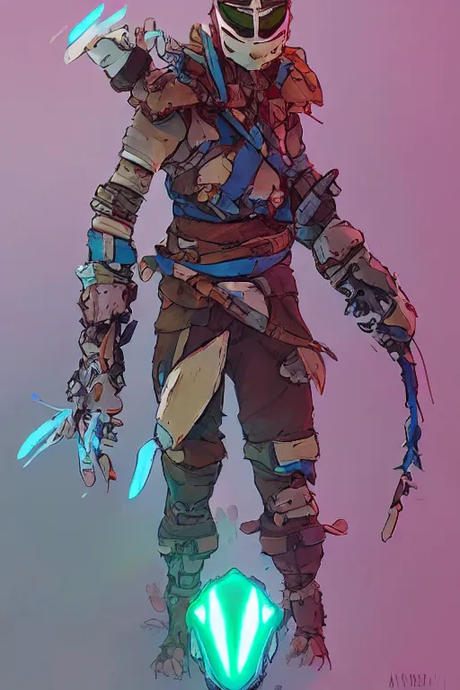 Image similar to combination suit armor aloy horizon forbidden west horizon zero dawn robot ninja mask helmet backpack tribal, art gta 5 comics, official fanart behance hd artstation by jesper ejsing, by rhads, makoto shinkai and lois van baarle, ilya kuvshinov, ossdraws radiating a glowing aura cgi rtx 2 0 2 2