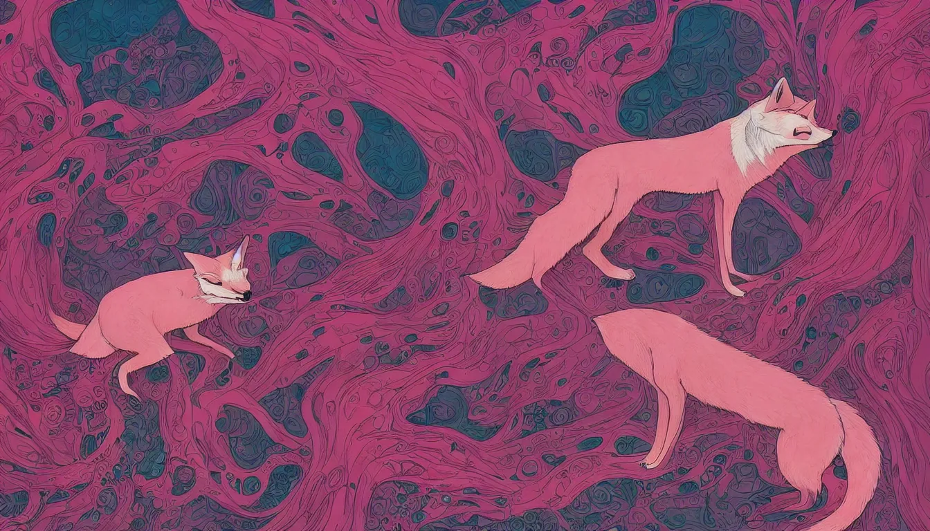 Image similar to pink fox in a suit by kilian eng, victo ngai, josan gonzalez