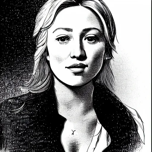 Prompt: franklin booth illustration of hillary duff