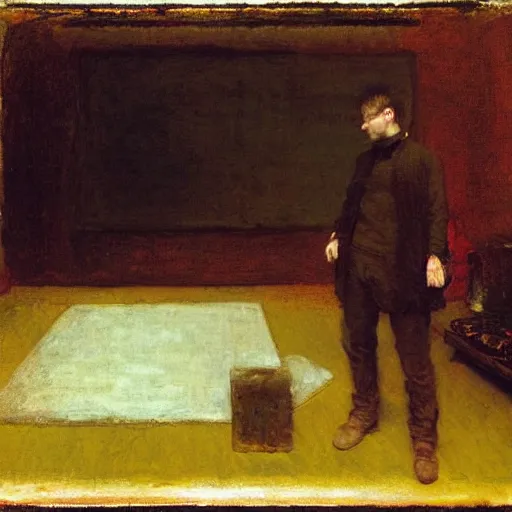 Image similar to A digital art. A rip in spacetime. Did this device in his hand open a portal to another dimension or reality?! by Eastman Johnson, by Mark Rothko lifelike