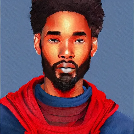 Prompt: !dream red-haired Black man wearing blue clothes, digital Painting, artstation, ultradetailed, Pinterest
