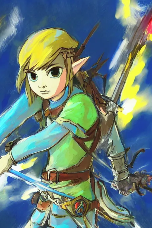 Image similar to an in game portrait of amano pikamee from the legend of zelda breath of the wild, breath of the wild art style.