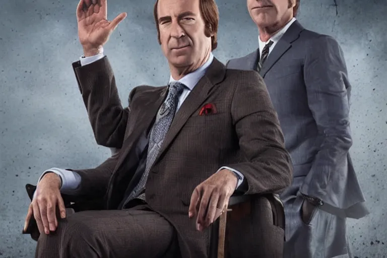 Image similar to photo of saul goodman after defeating the demon king