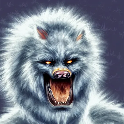 Prompt: a ((fluffy)) werewolf, digital art