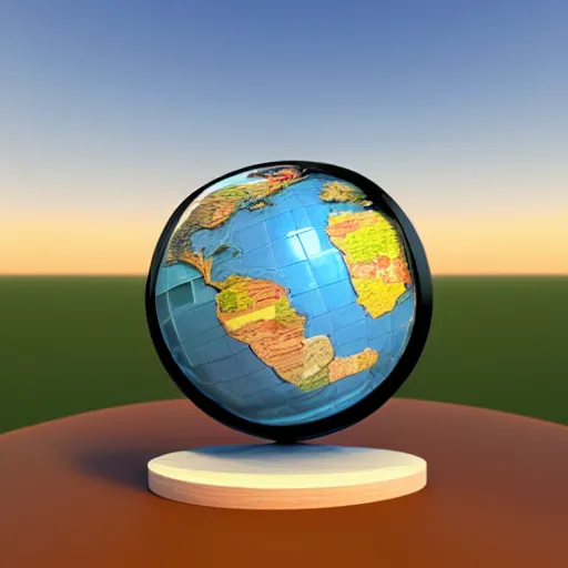 Prompt: an isometric globe with famous 3 d landmarks on it, 3 d render, 3 d model, smooth, ray tracing
