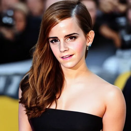 Image similar to emma watson mixed with kim kardashian, full - figure profile shot